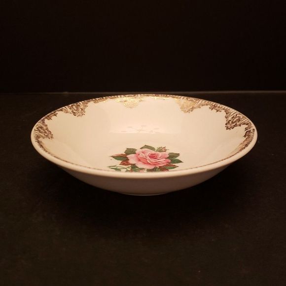 American Rose Dessert Fruit Bowls Small Paden City Pink Roses Gold Vintage Lot 3 - Picture 4 of 10